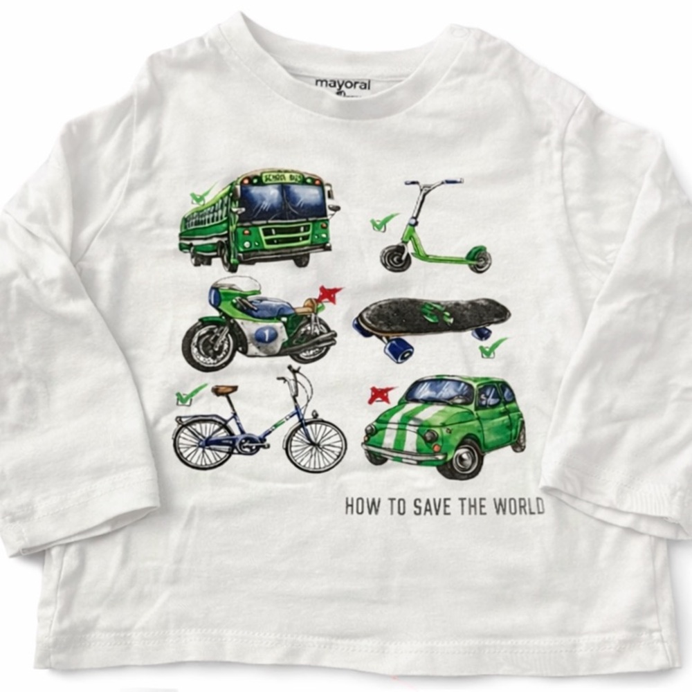 Mayoral Long-Sleeve Eco Transport Tee - White and Green